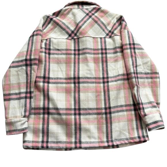 Black Tape Plaid Flannel Shacket Women’s Size Med. Button Front Pink Cream Black - Picture 5 of 6
